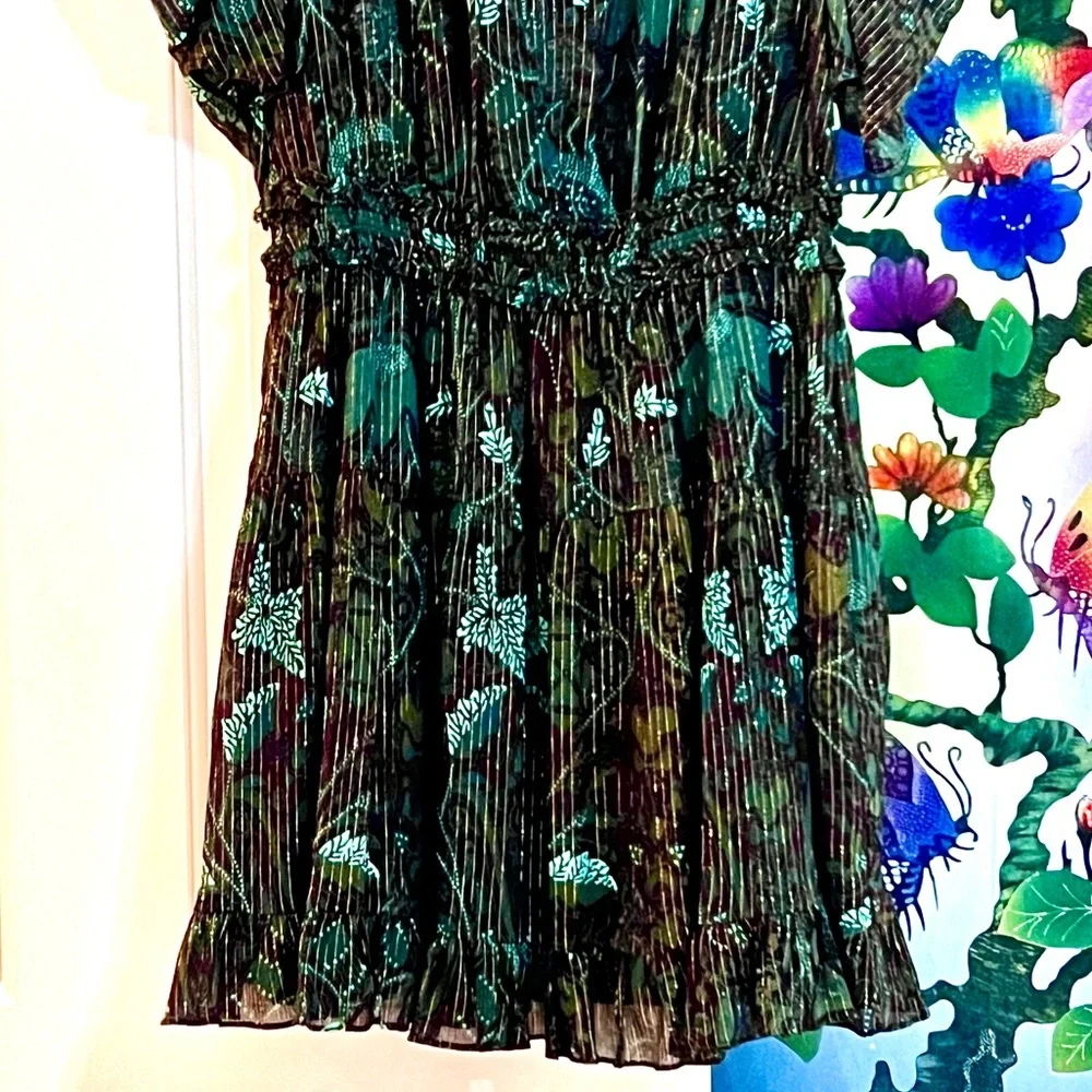 🌺🎉HP🎉🌺 NWT Ulla Johnson Ada Chiffon Mini Dress Rainforest - Picture 13 of 16